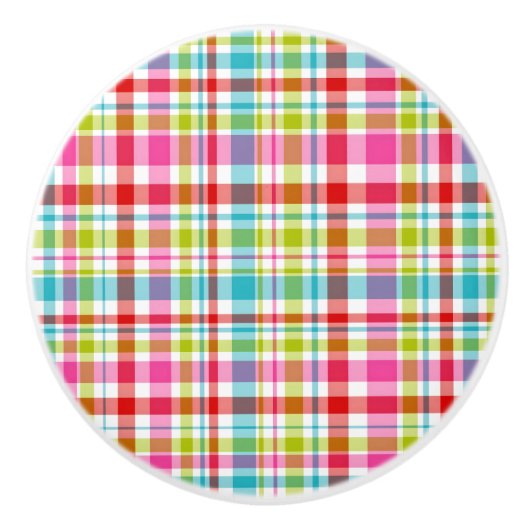 Bright Rainbow Plaid Checkered Pattern Keramische Knop (Voorkant)