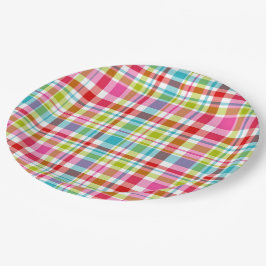 Bright Rainbow Plaid Checkered Pattern  Papieren Bordje