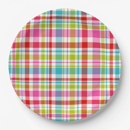 Bright Rainbow Plaid Checkered Pattern  Papieren Bordje (Voorkant)