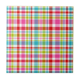 Bright Rainbow Plaid Checkered Pattern Tegeltje