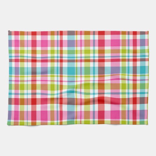 Bright Rainbow Plaid Checkered Pattern Theedoek (Horizontaal)