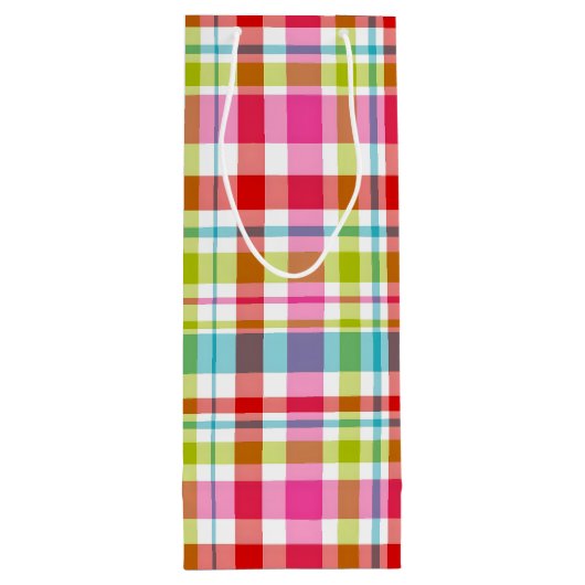 Bright Rainbow Plaid Checkered Pattern Wijn Cadeautas (Achterkant)