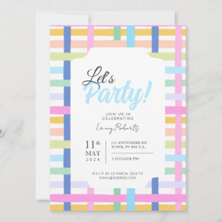Bright Rainbow Plaid Invite - Colourful Pastel Kaart