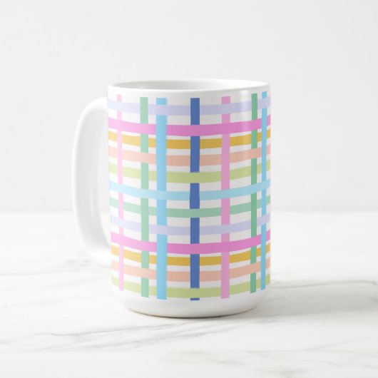 Bright Rainbow Plaid Mug - Colourful Pastel Koffiemok (Voorkant links)