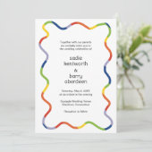 Bright Rainbow Squiggle Lijst Modern Wedding Kaart (Staand voorkant)