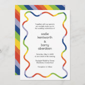 Bright Rainbow Squiggle Lijst Modern Wedding Kaart (Voorkant / Achterkant)