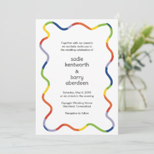 Bright Rainbow Squiggle Lijst Modern Wedding Kaart