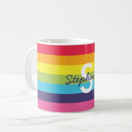 Bright Rainbow Strig Nom initial Mug (Devant gauche)
