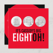 Bright red 80th EIGHTOH! photo invitation d'annive (Devant / Derrière)
