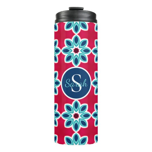 Bright Red and Blue Modern Geometric Personalised Thermosbeker (Voorkant)