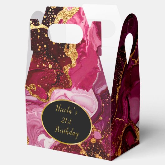 Bright Red and Gold Marble Agate Birthday Party Bedankdoosjes (Geopend)