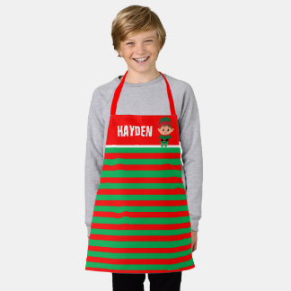 Bright Red and Green Elf Striped Personalised Schort