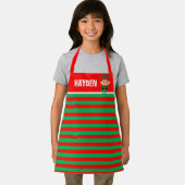 Bright Red and Green Elf Striped Personalised Schort (Insitu)