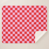 Bright Red and Light Pink Checkered Sherpa Deken (Voorkant (horizontaal))
