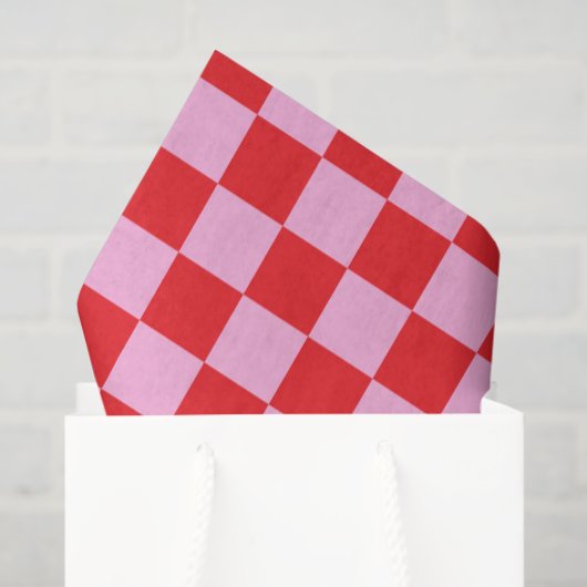 Bright Red and Light Pink Checkered Tissuepapier (Cadeauzakje)