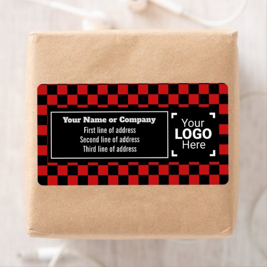 Bright Red & Black Squares gecontroleerd voor klei Etiket (Insitu)