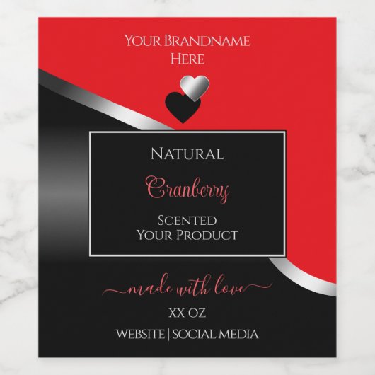 Bright Red Black Wavy Silver Hearts Étiquettes de (Étiquettes simples)