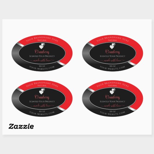 Bright Red Black Wavy Silver Hearts Étiquettes de (Feuille)