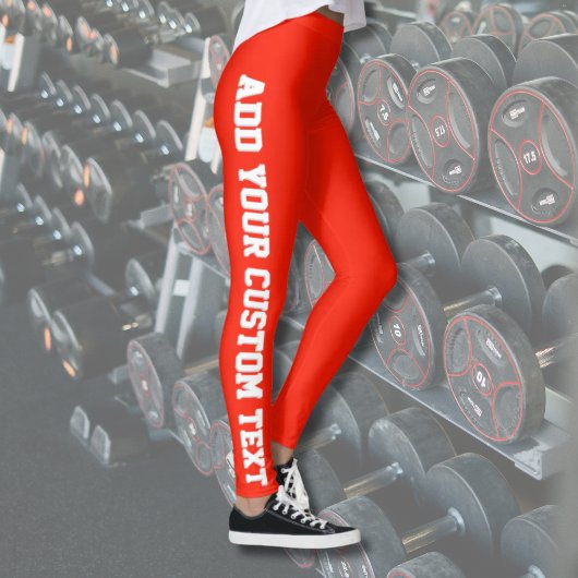 Bright Red Bold Personalized Custom Text Vertical Leggings