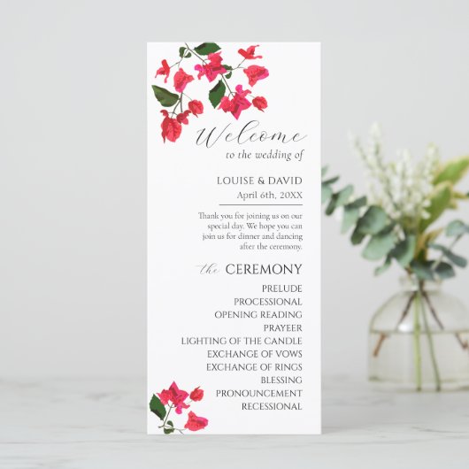 Bright Red Bougainville Wedding Flat-programma Programma (Staand voorkant)