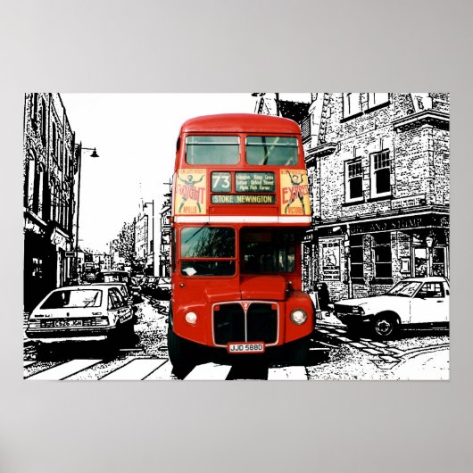 Bright Red Bus in Londen Poster (Voorkant)