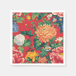 Bright Red Chinoiserie Floral Servet