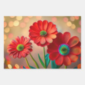 Bright Red Daisy Flowers Inpakpapier Vel (Voorkant 3)