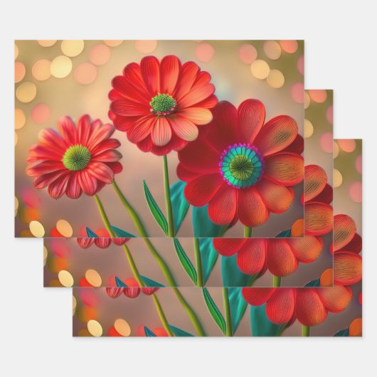 Bright Red Daisy Flowers Inpakpapier Vel (Set)