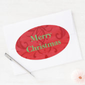 Bright Red Damask Joyeux Stickers de Noël (Enveloppe)