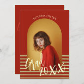 Bright Red en Gold Photo Graduation Party Kaart (Voorkant / Achterkant)