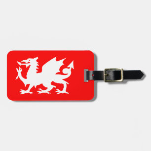 Bright Red en White Welsh Dragon Bagagelabel