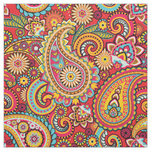 Bright Red Floral paisley bohemian patroon Stof