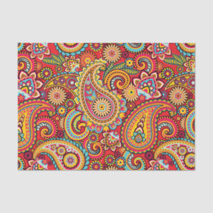 Bright Red Floral paisley bohemian patroon Tissuepapier