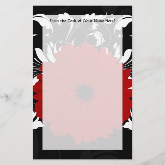 Bright Red Gerbera Daisy op zwart Briefpapier (Voorkant)