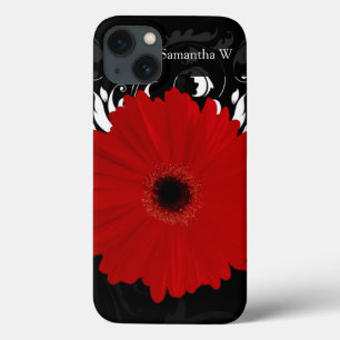 Bright Red Gerbera Daisy op zwart iPhone 13 Hoesje