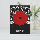 Bright Red Gerbera Daisy op zwart RSVP Kaartje (Staand voorkant)
