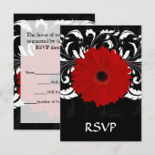 Bright Red Gerbera Daisy op zwart RSVP Kaartje (Voorkant / Achterkant)
