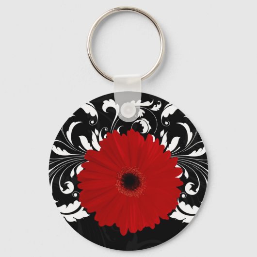 Bright Red Gerbera Daisy op zwart Sleutelhanger (Voorkant)