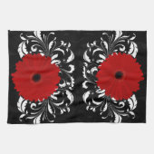 Bright Red Gerbera Daisy op zwart Theedoek (Horizontaal)