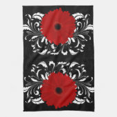 Bright Red Gerbera Daisy op zwart Theedoek (Verticaal)