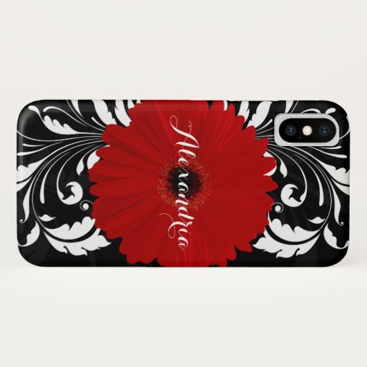 Bright Red Gerbera Daisy  zwart monogram Case-Mate iPhone Case (Achterkant (horizontaal))