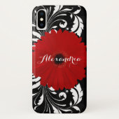 Bright Red Gerbera Daisy  zwart monogram Case-Mate iPhone Case (Achterkant)