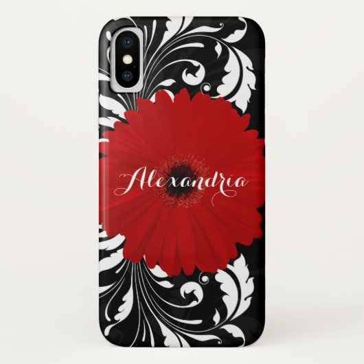 Bright Red Gerbera Daisy  zwart monogram Case-Mate iPhone Case (Achterkant)