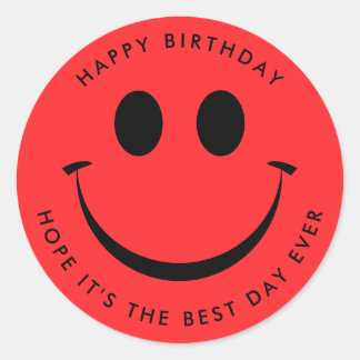 Bright Red Happy Face Birthday Ronde Sticker