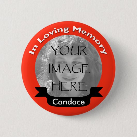 Bright Red in Loving Memory Photo Button (Voorkant)
