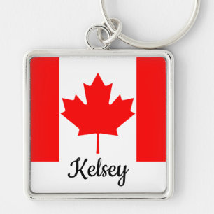 Bright Red Maple Leaf Canada Flag Custom Name Sleutelhanger