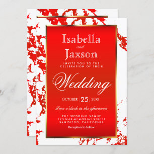 Bright Red Marble, Gold et White Invitation