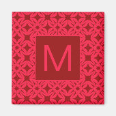 Bright Red Ornate Pattern Monogrammed Magneet (Voorkant)