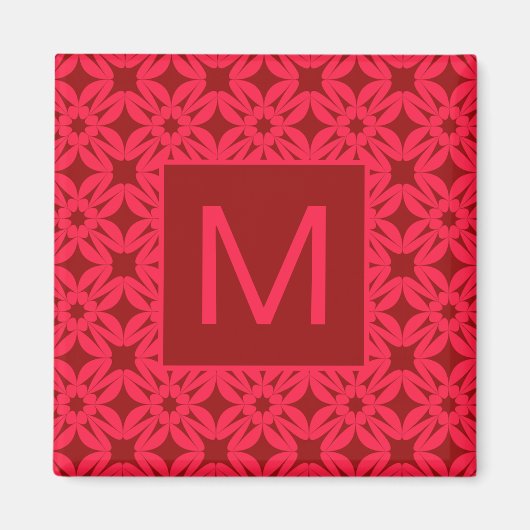 Bright Red Ornate Pattern Monogrammed Magneet (Voorkant)