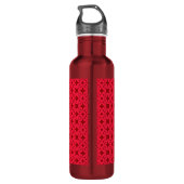 Bright Red Ornate Pattern Monogrammed Waterfles (Achterkant)